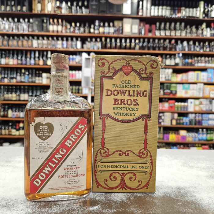 Old Dowling Bros Whsikey 1916 - 1929 100 Proof Pint Size Pre Prohibition A PH Stitzel Distiller With Box. Tear On Tax Strip - Image 1